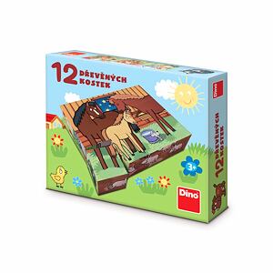 Dino DOMÁCE ZVIERATÁ 12 Drevené licenčné kocky