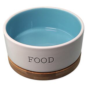 Miska DF keramická bílá/modrá FOOD s podtáckem 13x5,5cm, 400ml